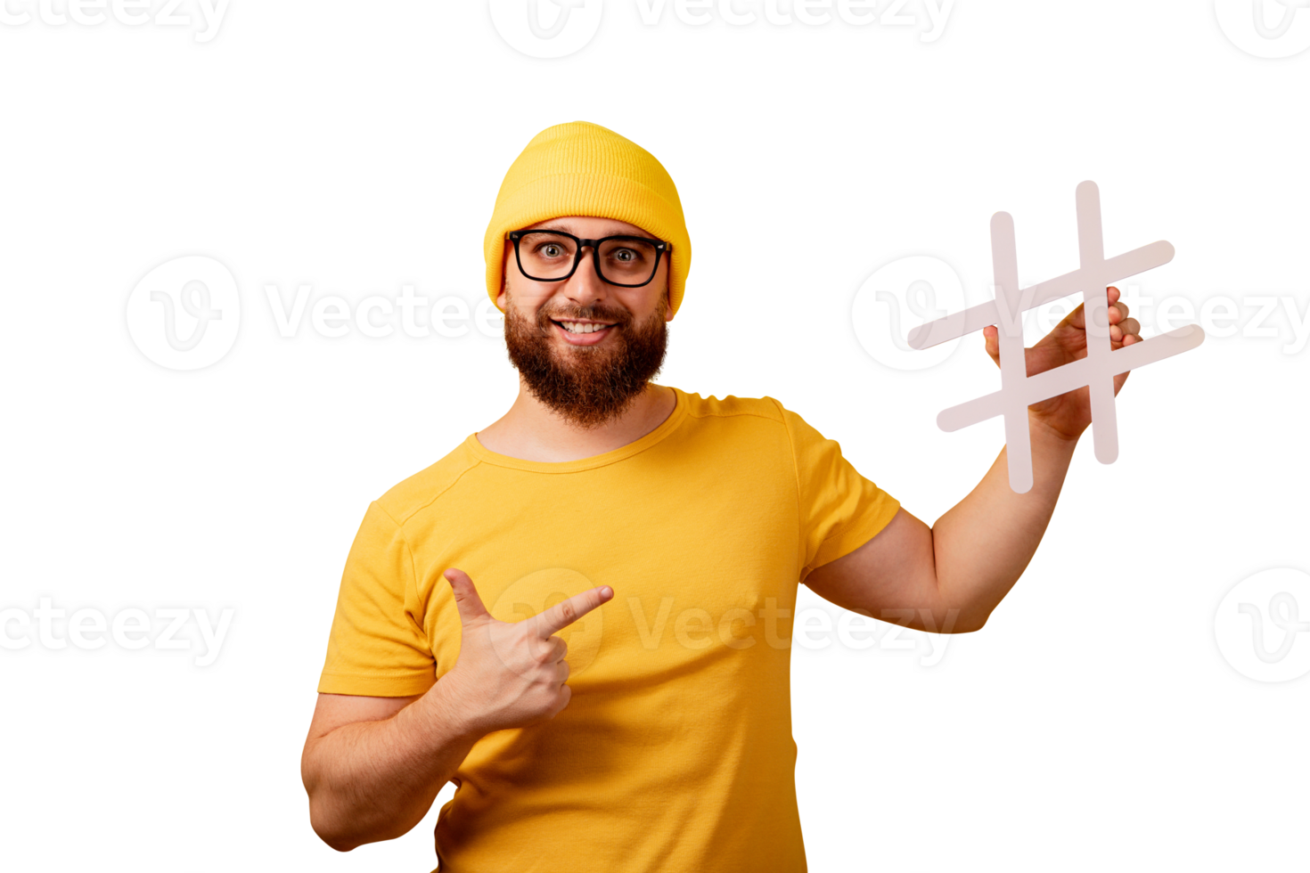 man pointing on hashtag isolate png