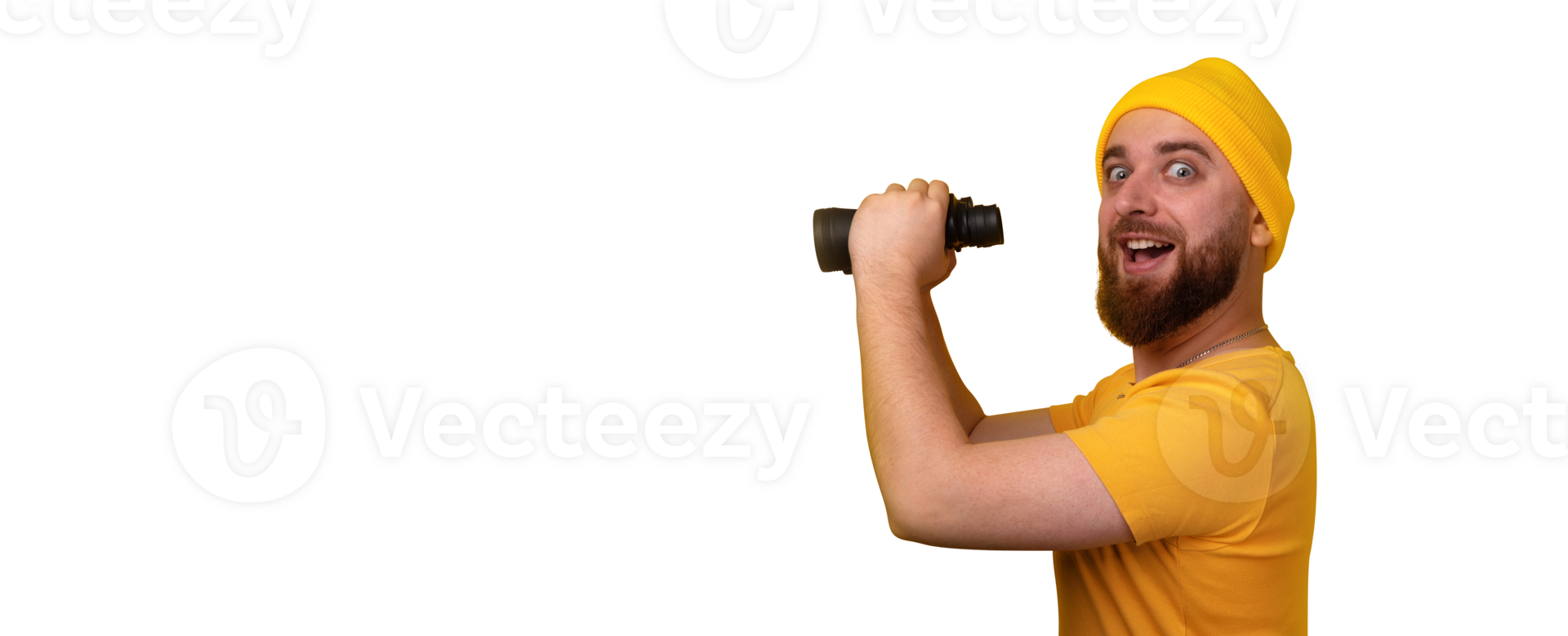 smiling man with binoculars isolate png
