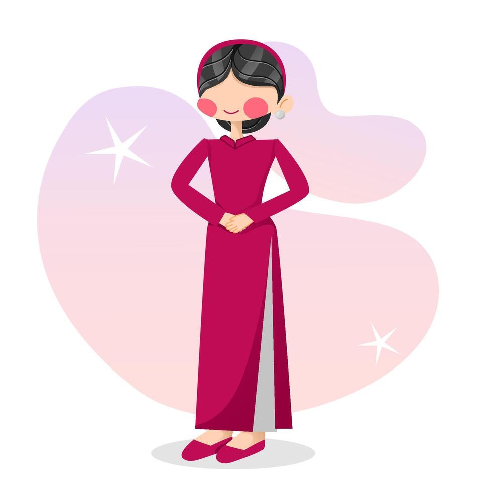 Women wear aodai vietnam dress pink vector