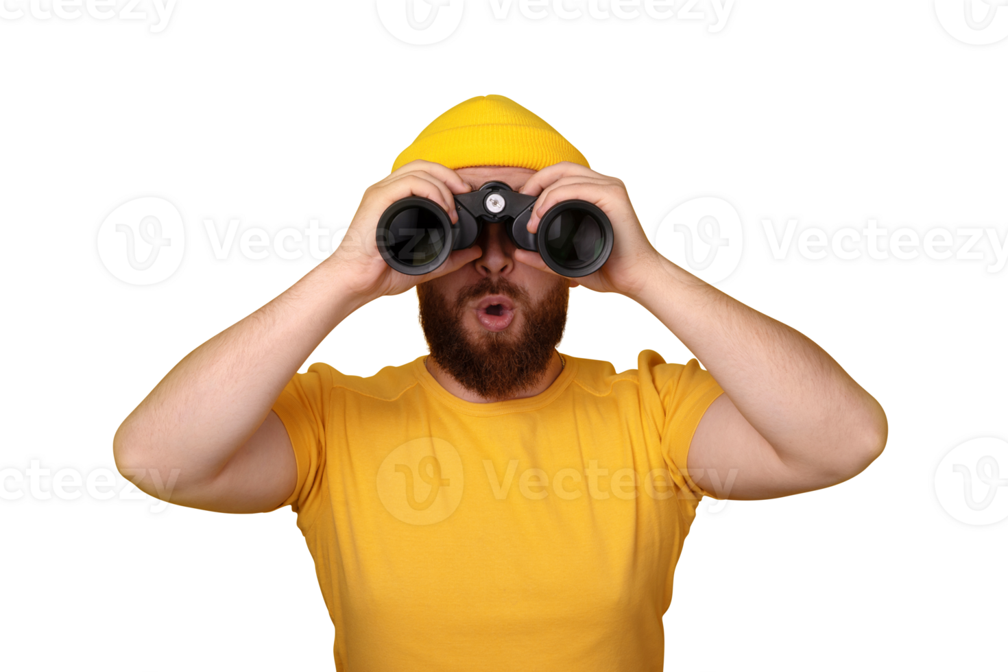 surprised man looking into binoculars png