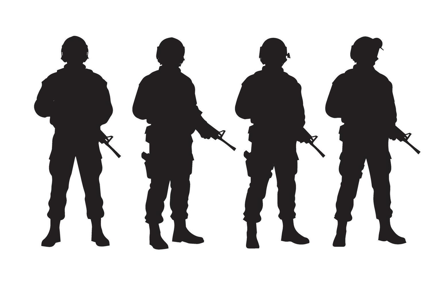 Combat Military Forces Squad Silhouettes Set vector
