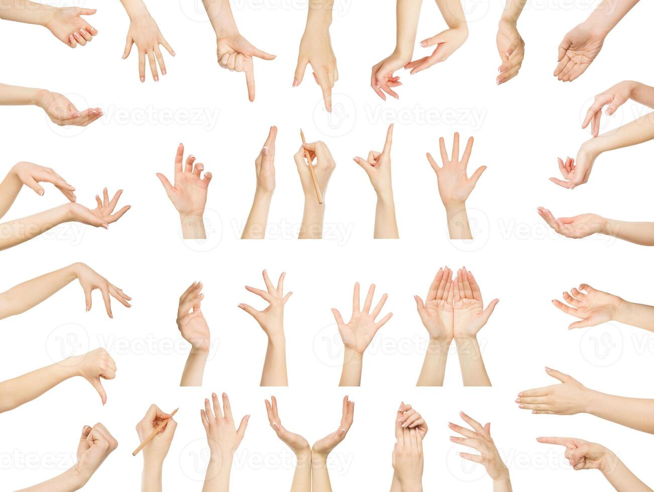 White man hands showing symbols and gestures, like, offering isolated on white background. Set of male hands. photo