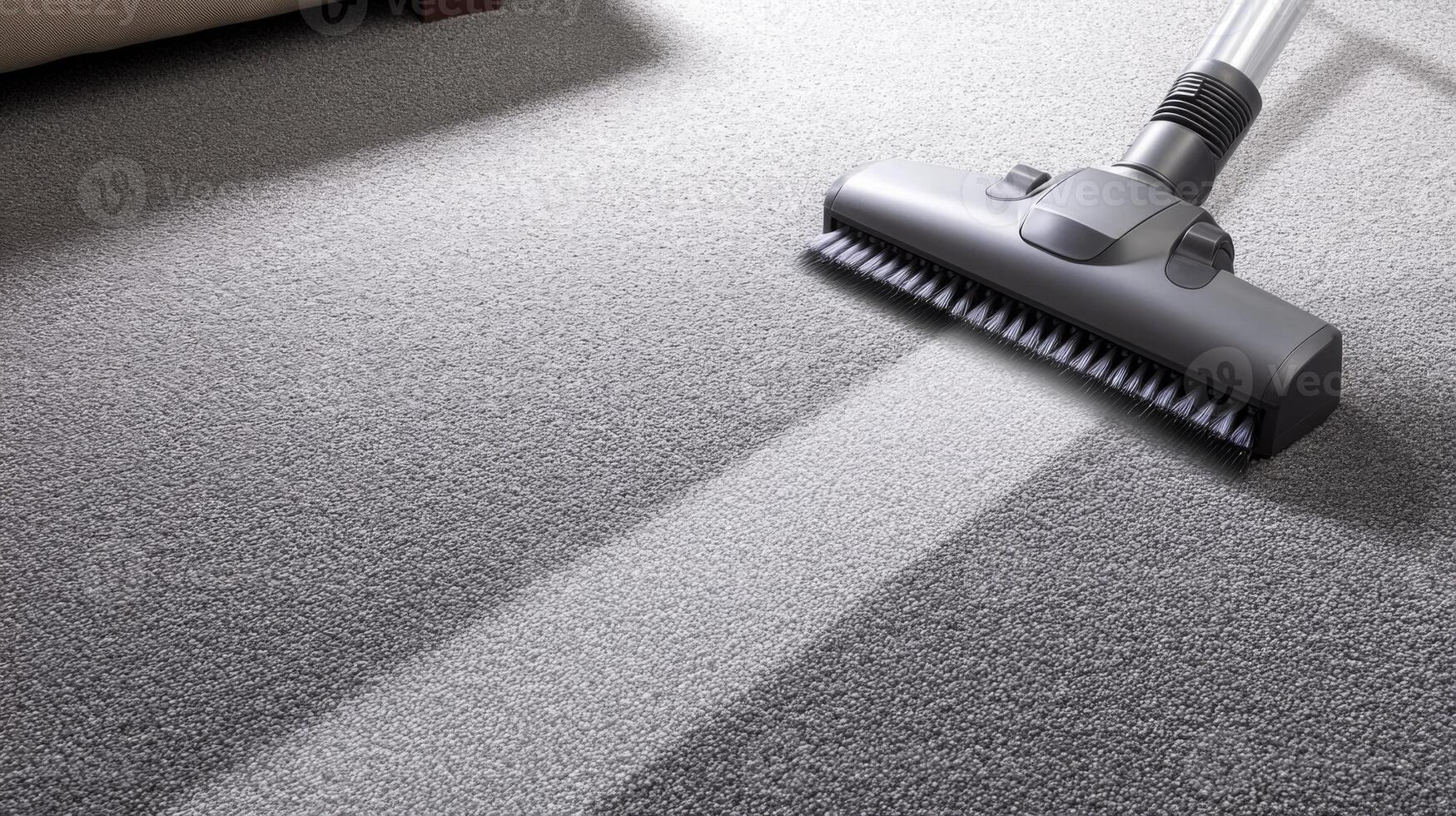 A modern vacuum cleaner glides effortlessly over carpet, creating a clean path while the sunlight streams in. This moment captures the spirit of spring cleaning in a welcoming indoor space. photo
