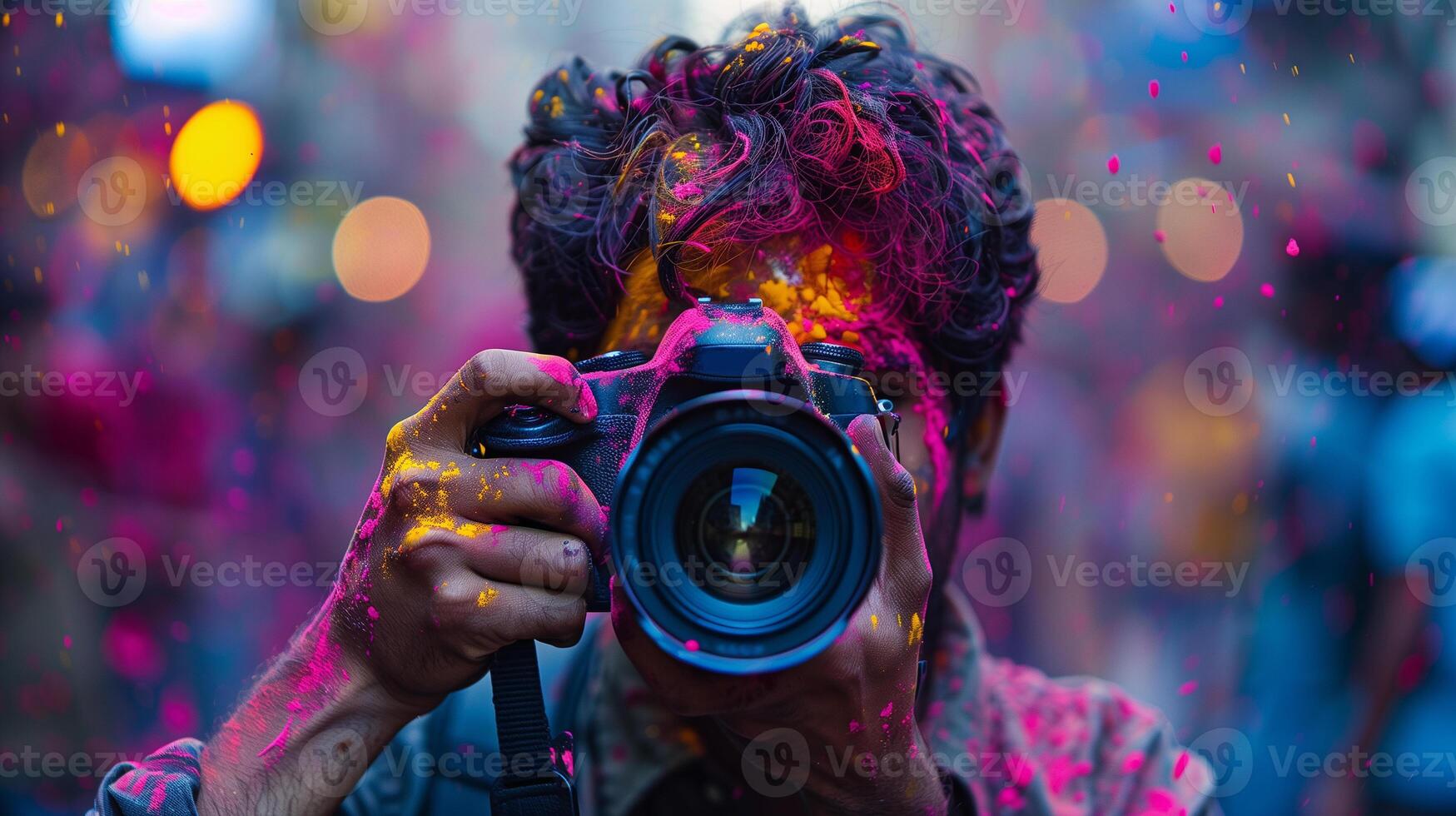 This Participants celebrate Holi with vibrant colors and joyful expressions, capturing moments of joy. photo
