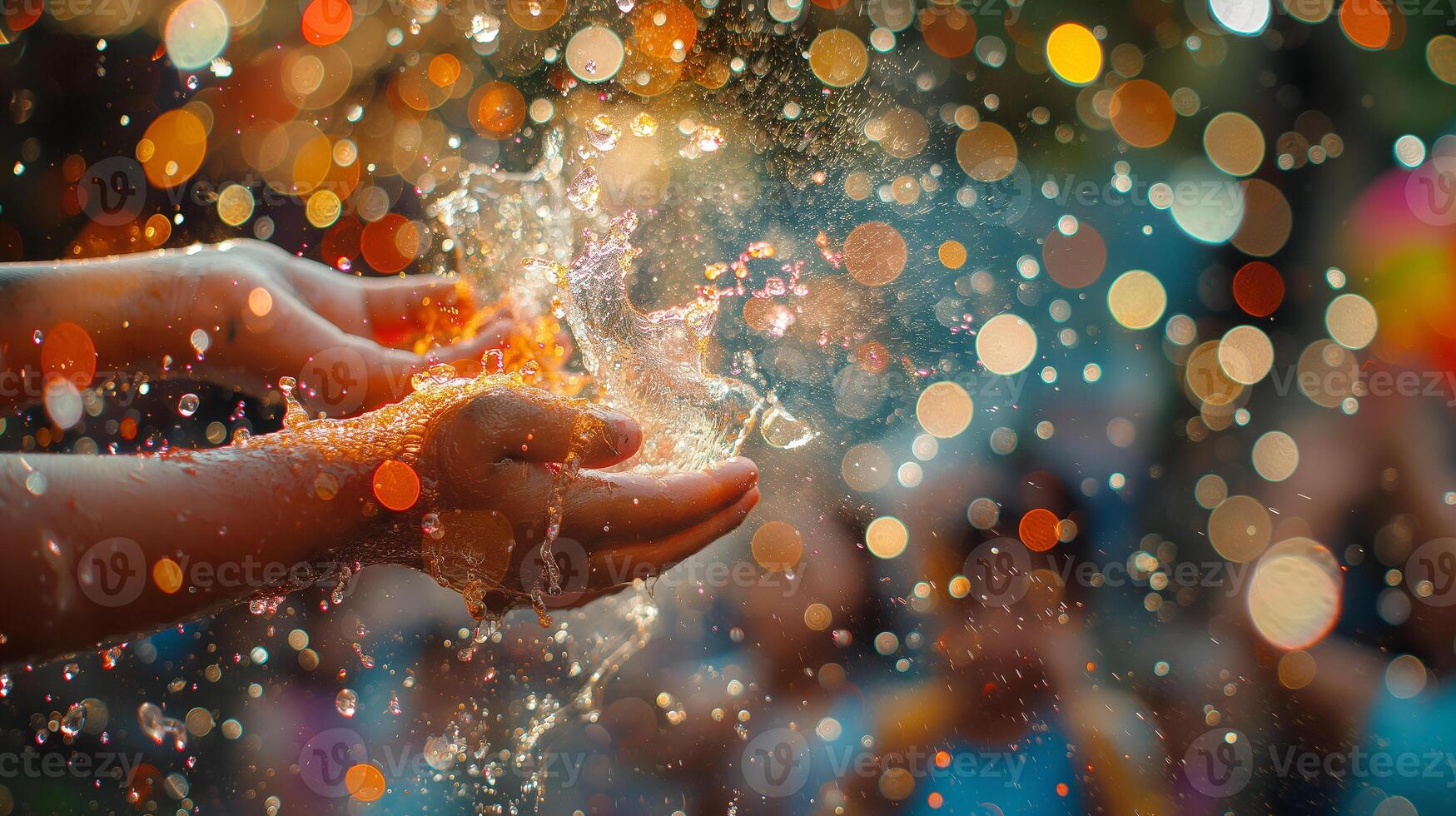 This Participants celebrate Holi by splashing colorful water, creating a festive atmosphere. photo