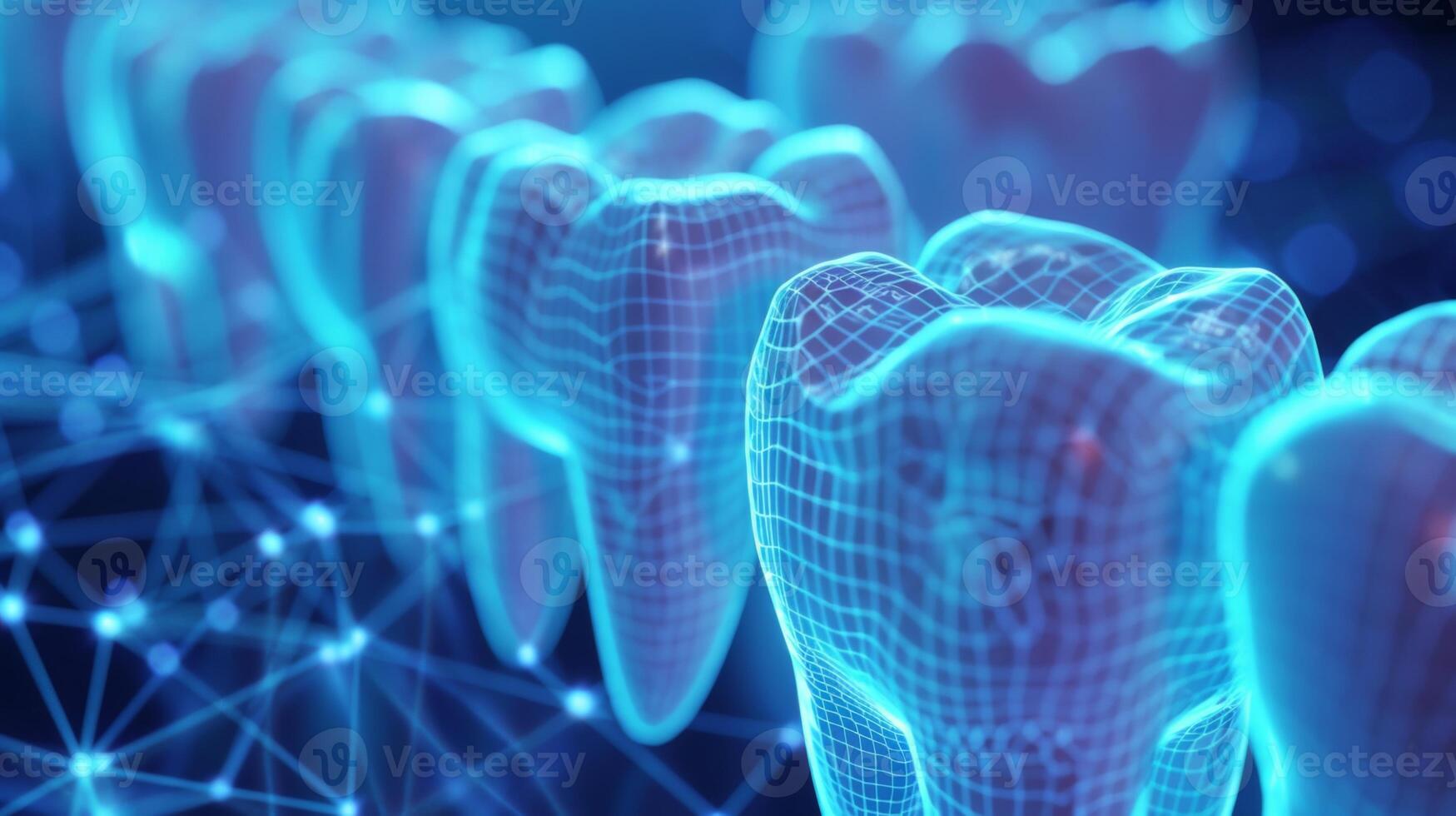 A detailed depiction of human teeth rendered in a digital format, showcasing dental technology advancements and their impact on oral health care and preventive practices. photo