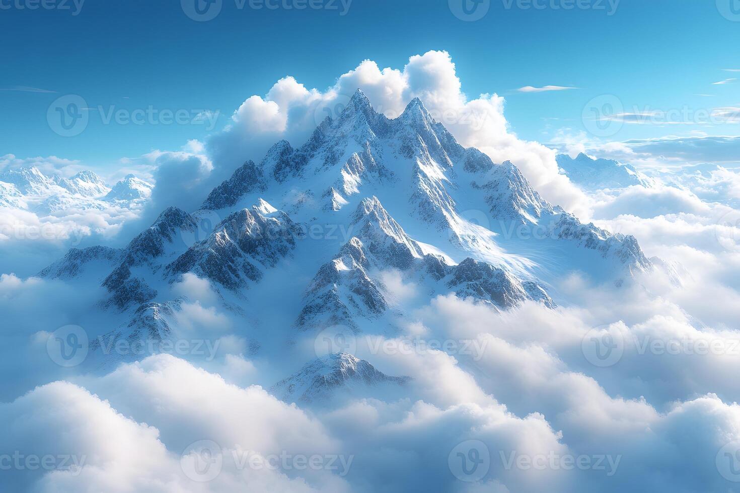 Majestic Snow-Capped Mountain Peaks Surrounded by Cloudscape - Perfect for Nature and Adventure Designs photo