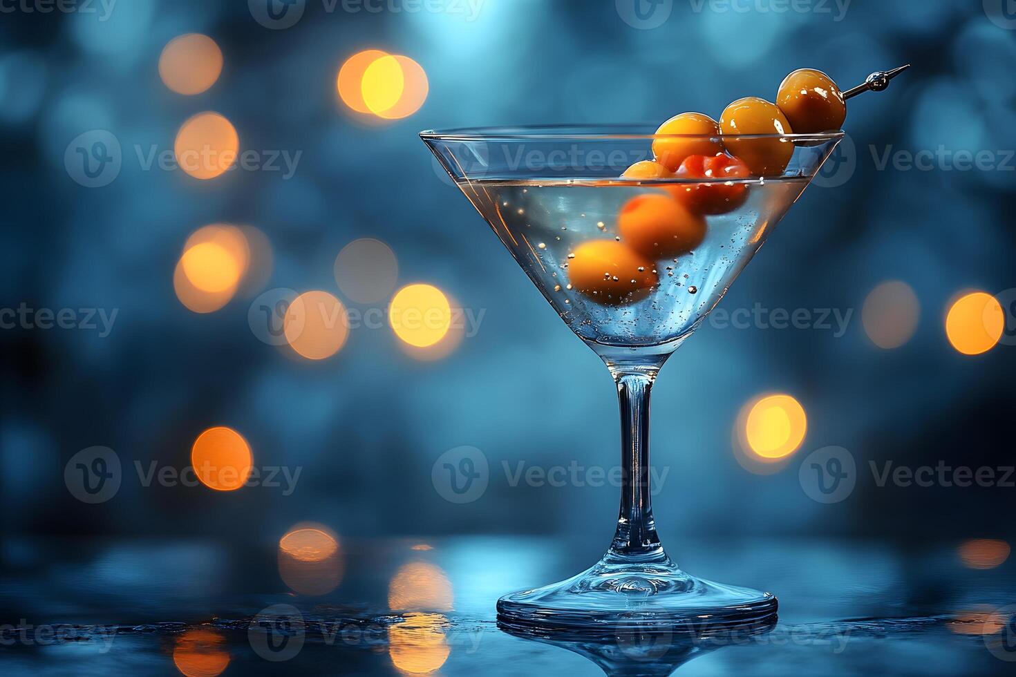 Elegant Martini Glass with Cherry Garnish in Ambient Lighting for Cocktail Party Themes photo