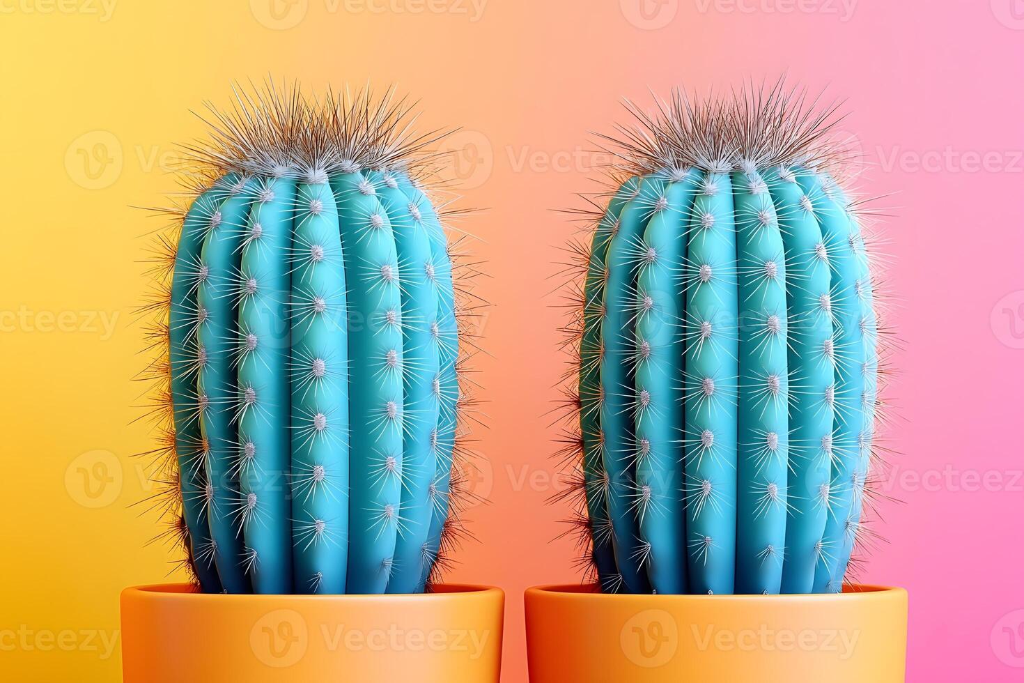 Bold Colorful Cactus Duo in Orange Pots on Vibrant Gradient Background photo
