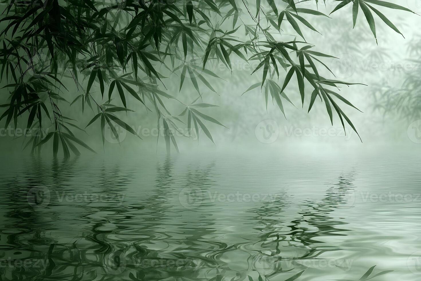 Tranquil Zen Reflection Serene Bamboo Over Calm Waters for Relaxation and Meditation Themes photo