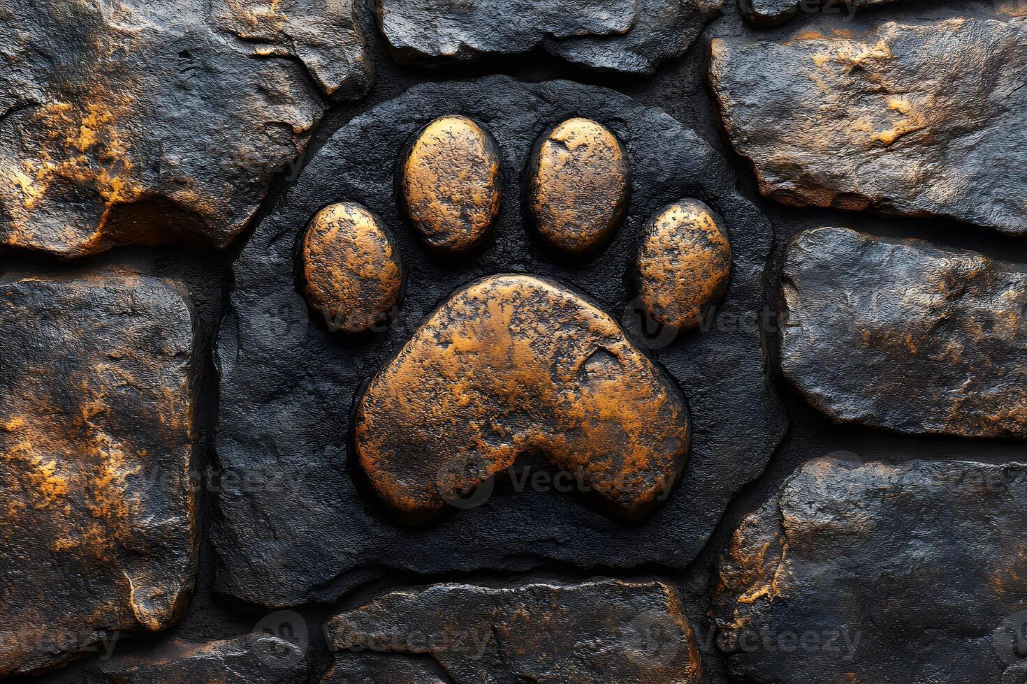 Rustic Animal Paw Print on Stone Texture Background for Natural Design photo