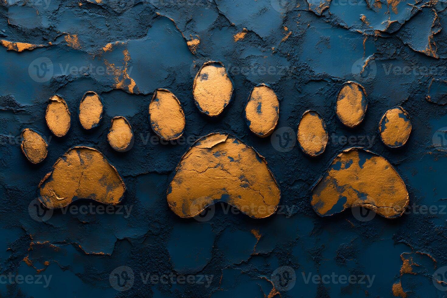 Abstract Art of Golden Paw Prints on a Textured Dark Surface - Modern Decor Design for Posters and Prints photo