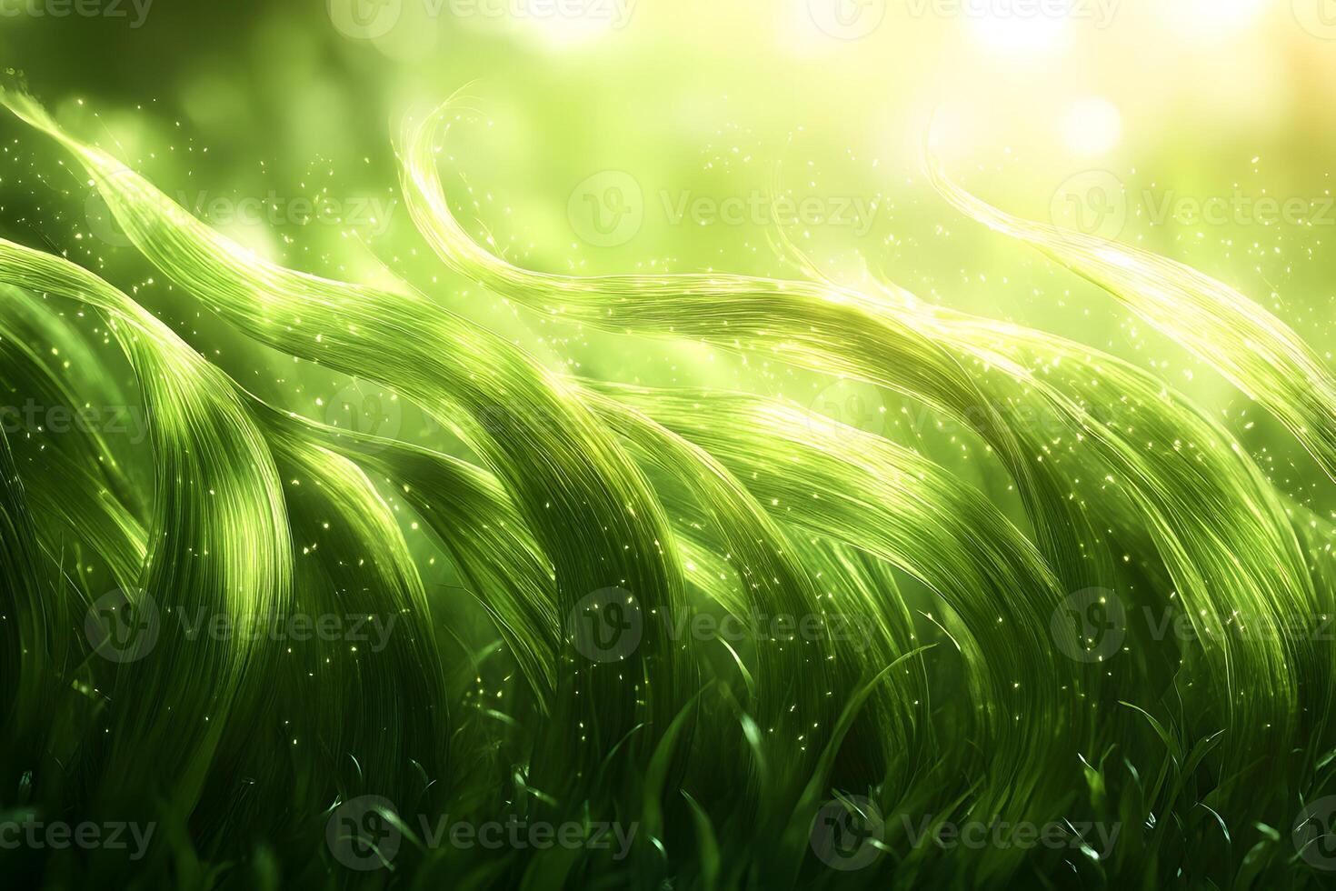 Lush Green Grass in Sunlight with Sparkling Highlights for Nature Photography photo