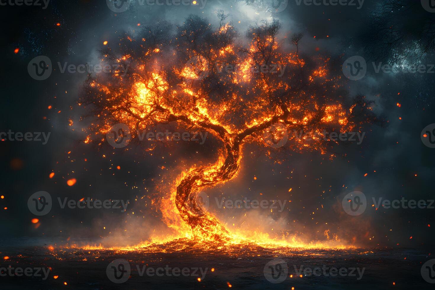 Enchanted Fiery Tree in Mysterious Forest - Fantasy Art for Imagination and Design photo