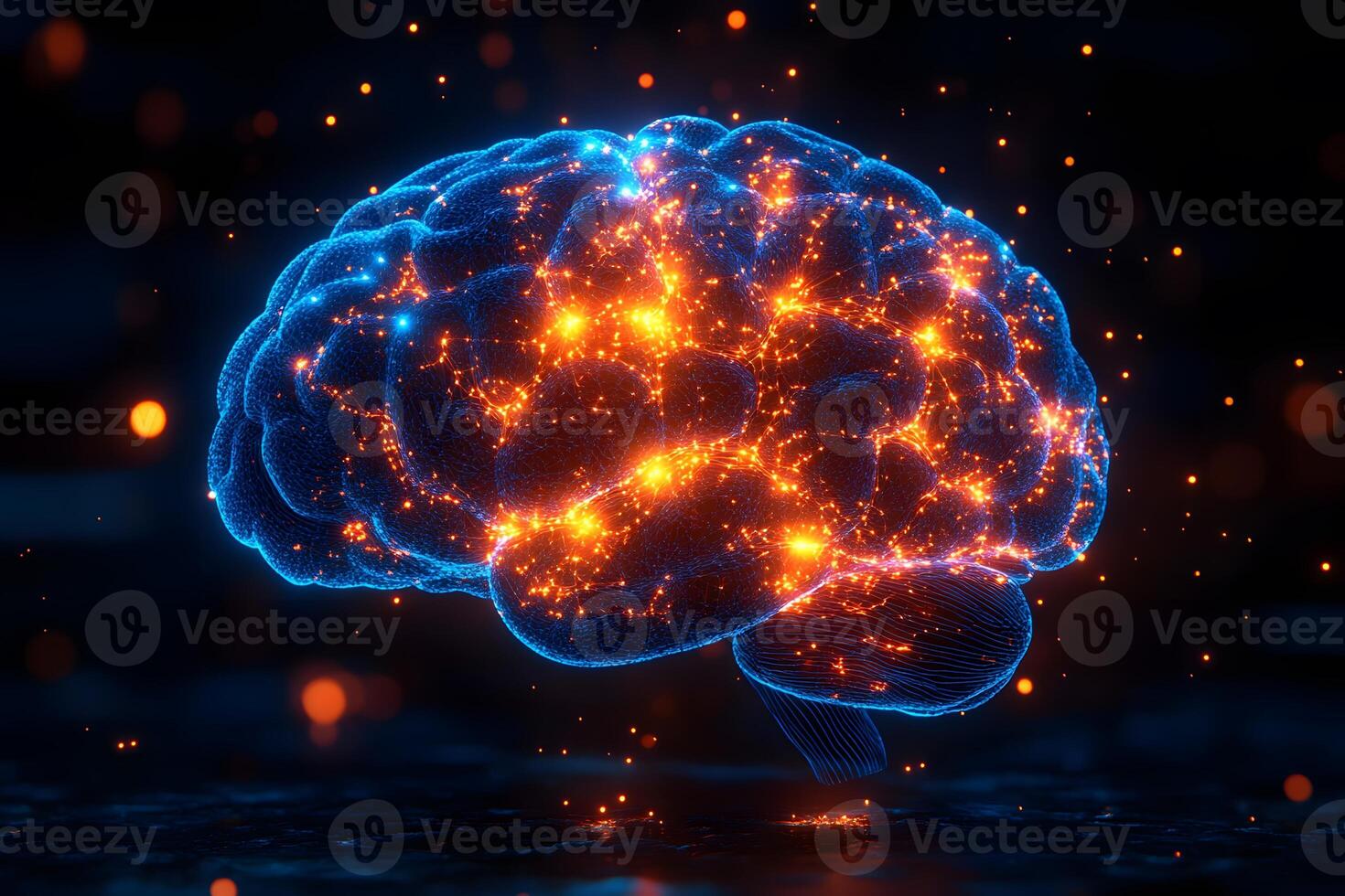 Innovative Neural Network Concept with Glowing Artificial Intelligence Brain Visualization photo