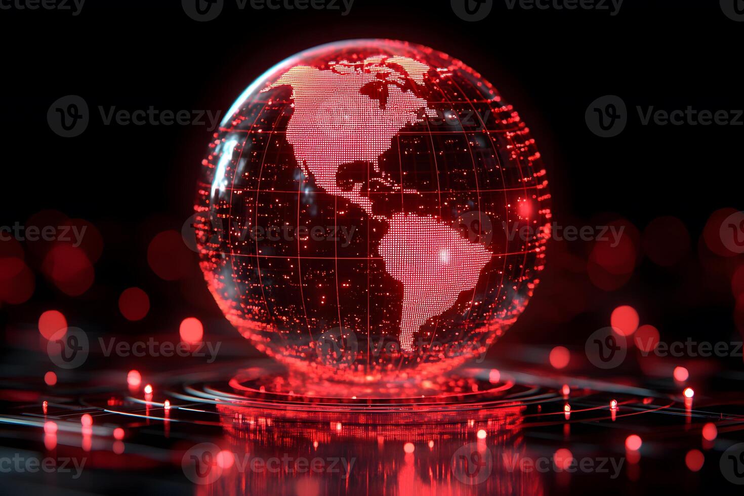 Digital Red Globe Technology Concept for Futuristic Designs photo