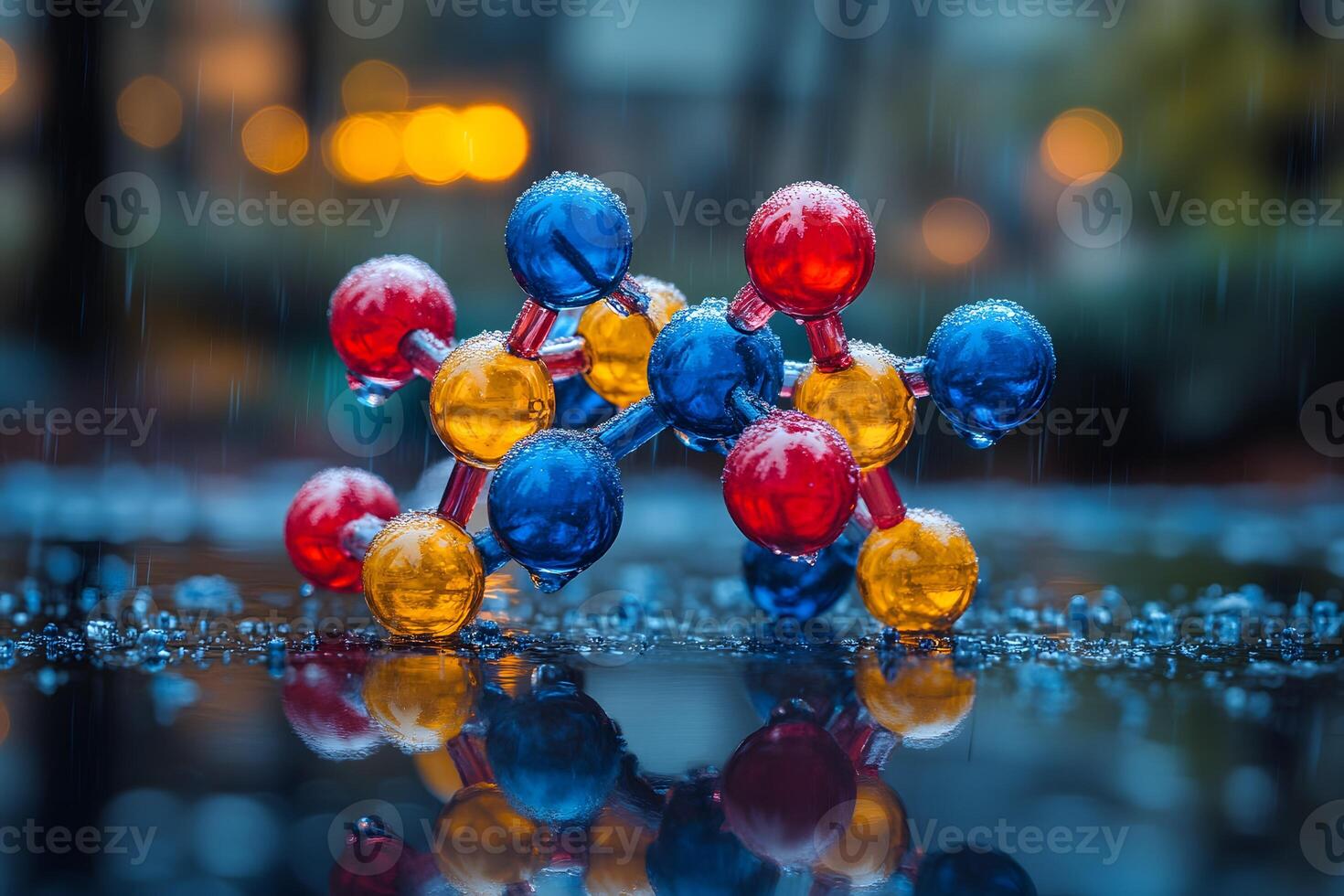Molecular Structure Model in Rainy Setting for Science and Education Design photo