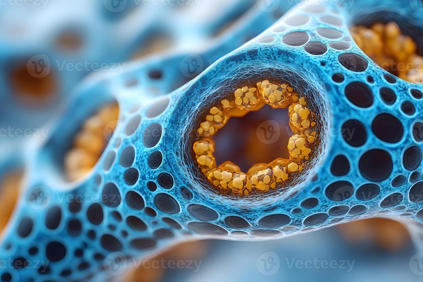 Abstract Molecular Structure with Blue and Orange Pattern for Scientific Visualization and Design photo
