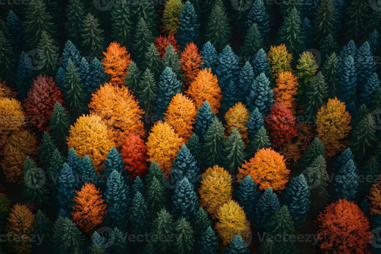 Vibrant Autumn Forest Canopy in Full Foliage for Nature Prints and Posters photo