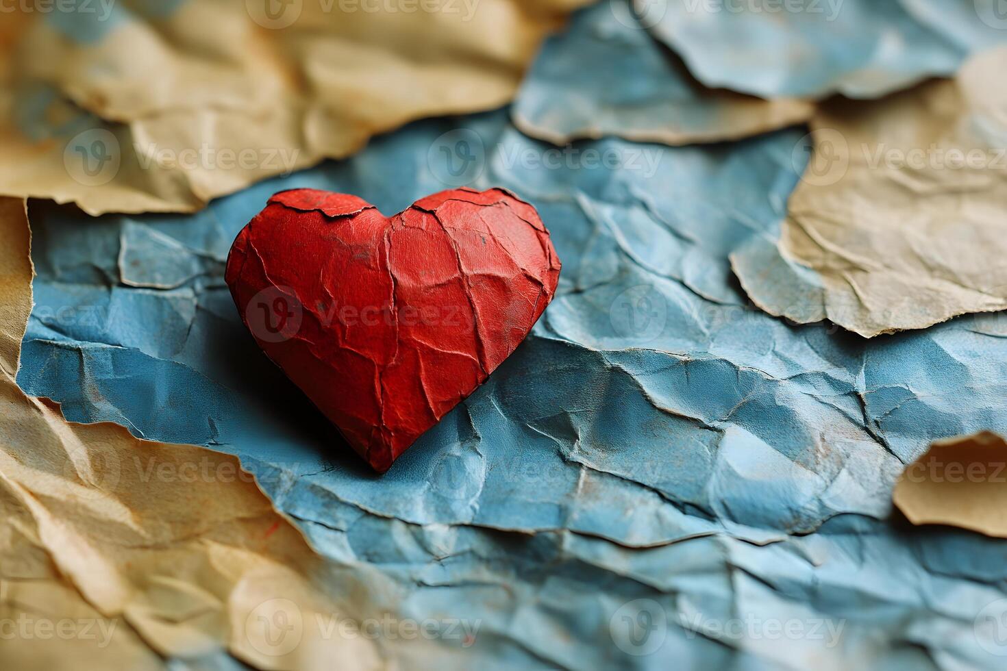 Artistic Red Heart on Textured Paper Background for Valentine's Day Design photo