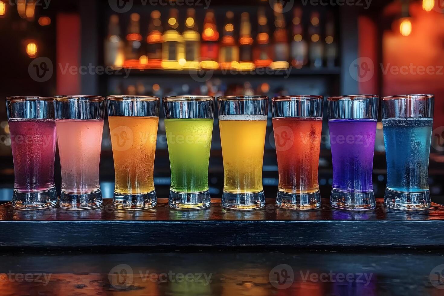 Colorful Cocktail Arrangement in a Bar Setting for Beverage Design photo