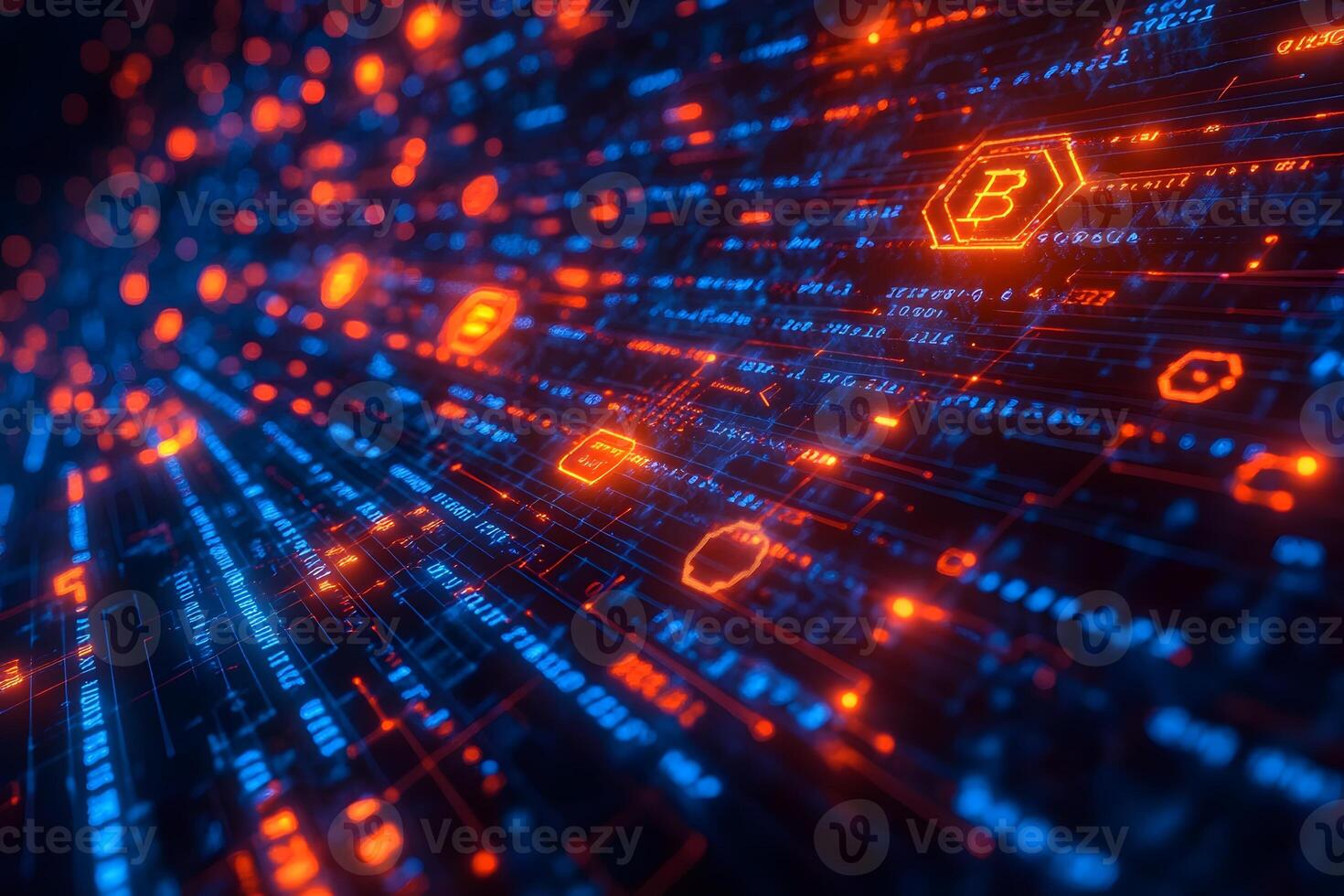 Futuristic Bitcoin Blockchain Network with Digital Data Visualization photo