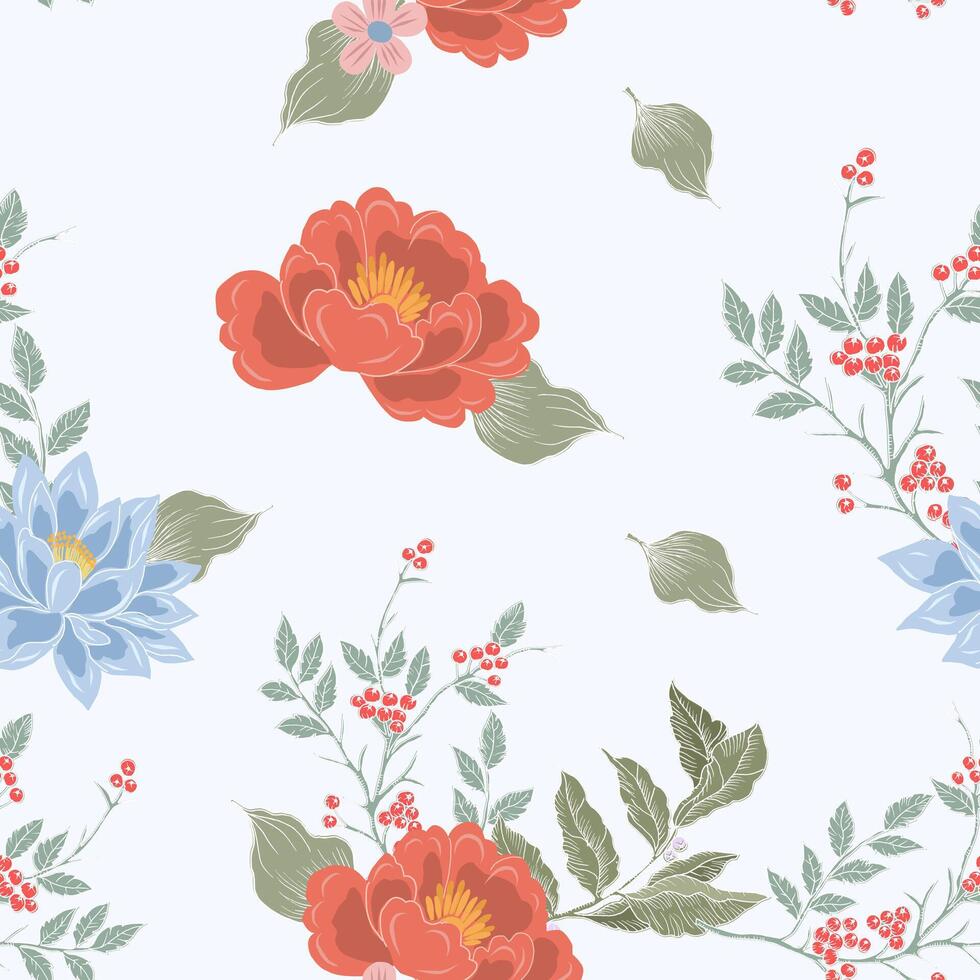 Hand Drawn Lotus Berry Seamless Pattern vector