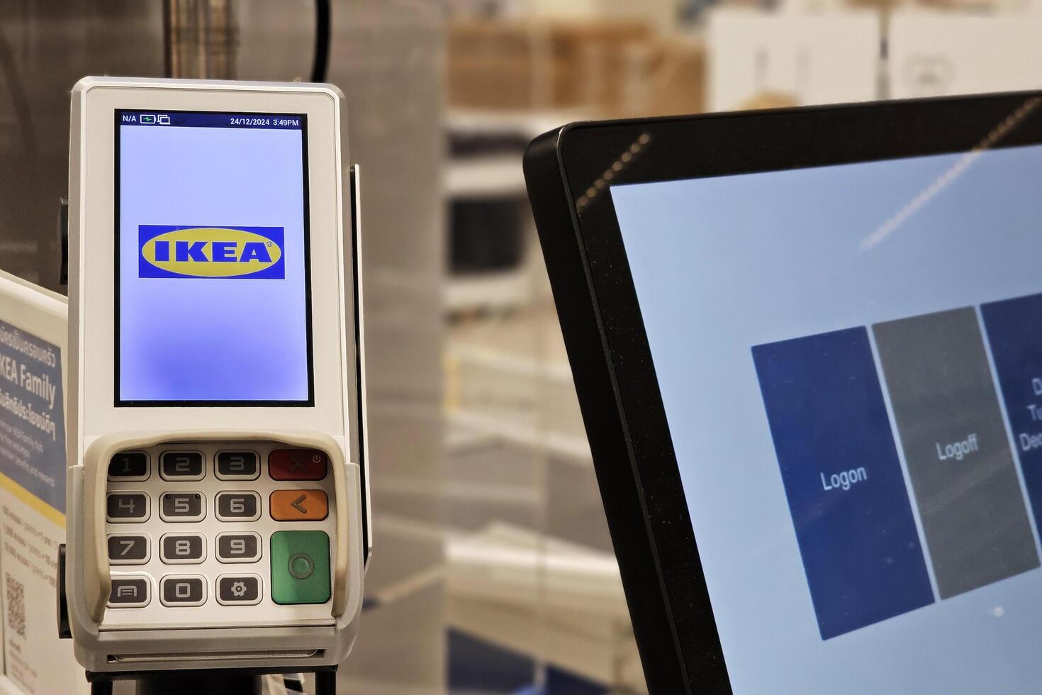 Bangkok, Thailand December 24, 2024 Ikea sign on screen of point-of-sale system. photo