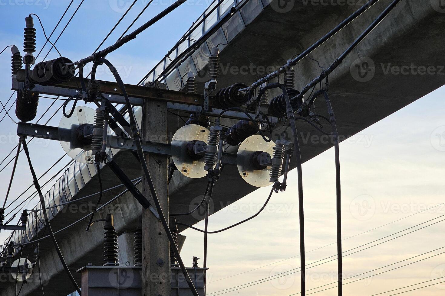 Close up High Voltage Pole. photo