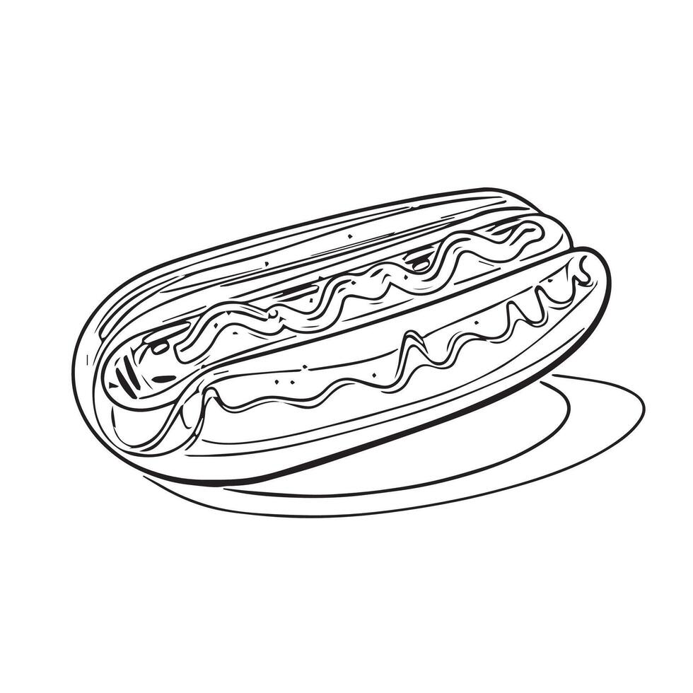 hot dog meat bun sausage food barbecue vector