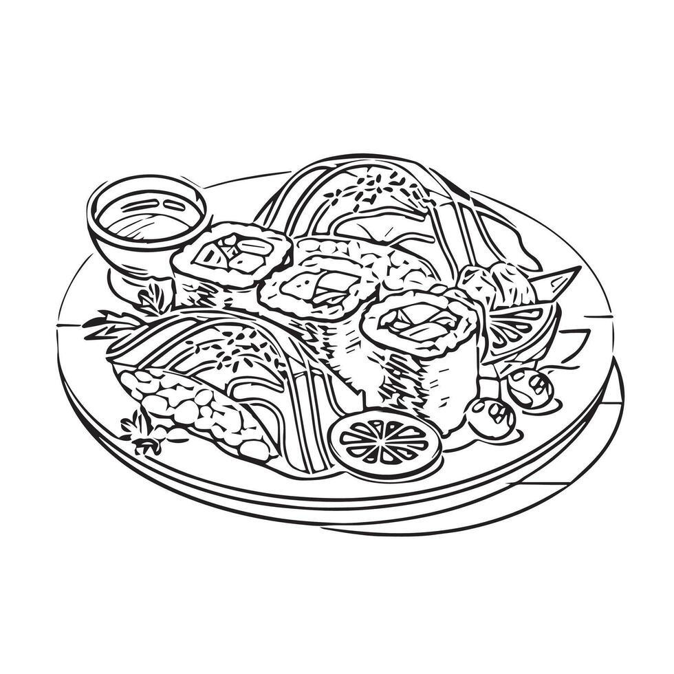 meal fresh soup shrimp brown sashimi vector