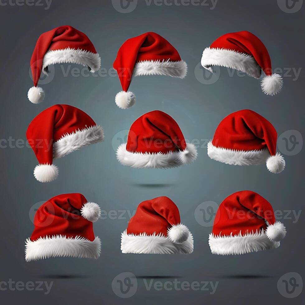Santa Claus red hat with white fur set isolated Christmas holiday photo