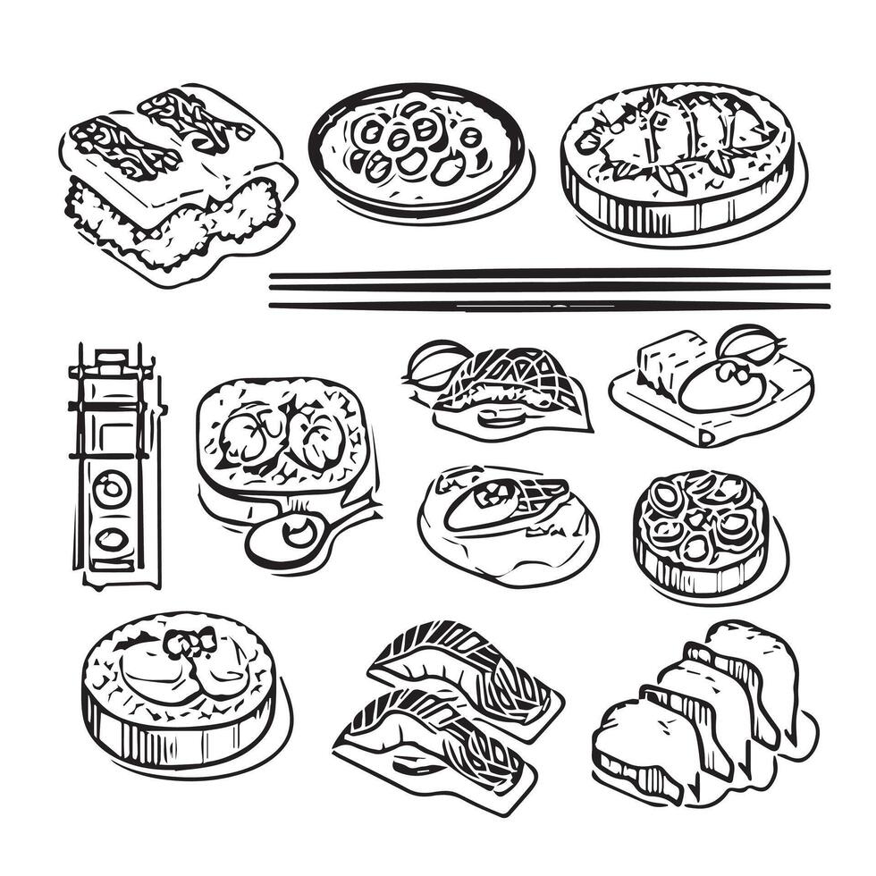 japanese meal dining white menu illustration vector