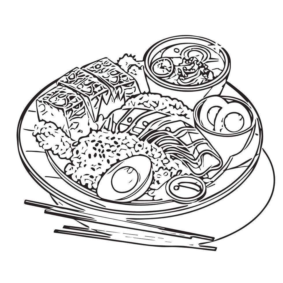raw white background miso soup traditional fish vector
