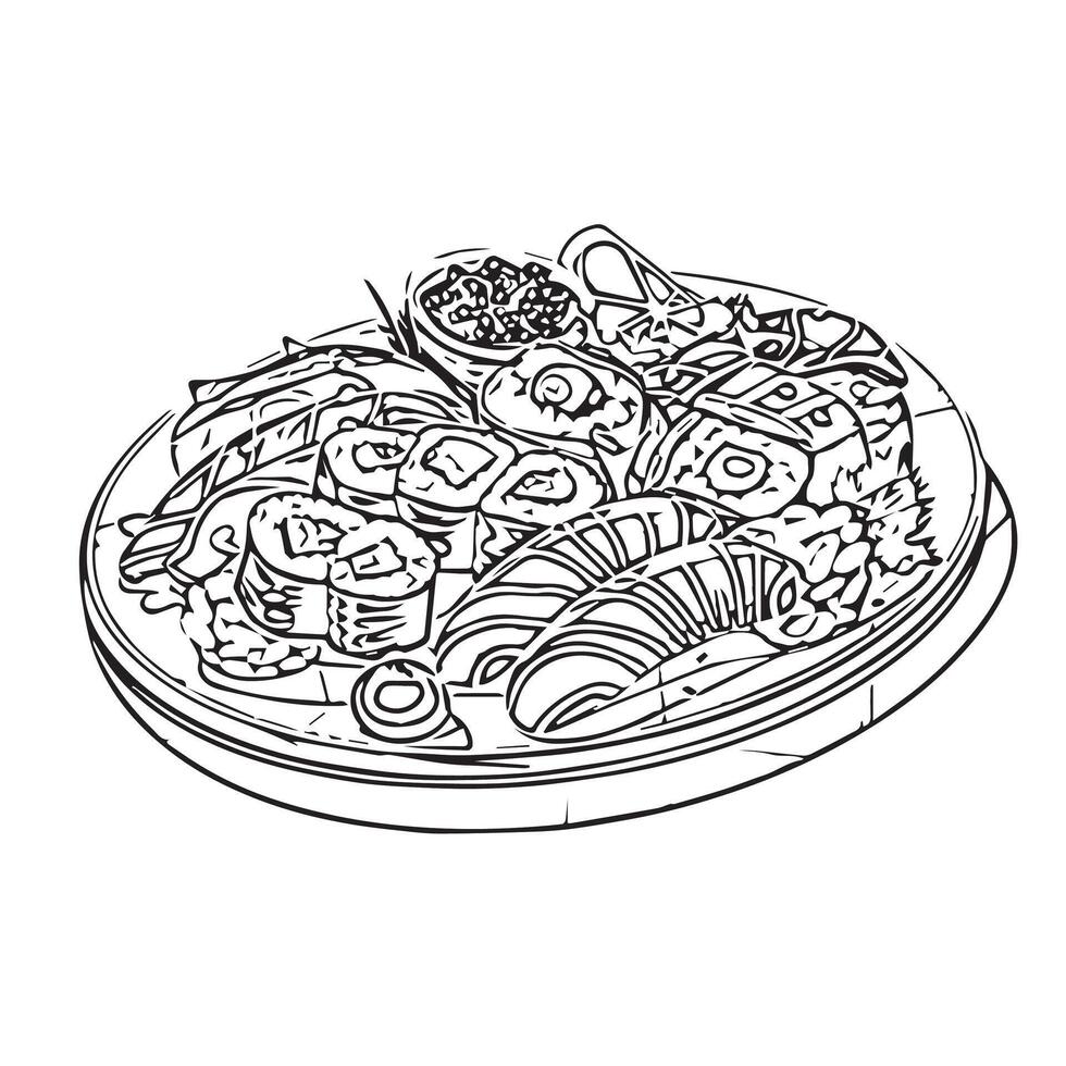 rice chopsticks restaurant fish shrimp menu vector