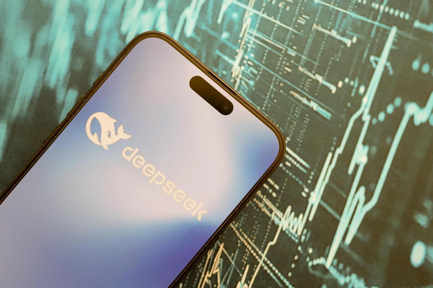 KYIV, UKRAINE - JANUARY 29, 2025 Deepseek logo displayed on a smartphone screen. Chinese AI startup with the release of advanced AI photo