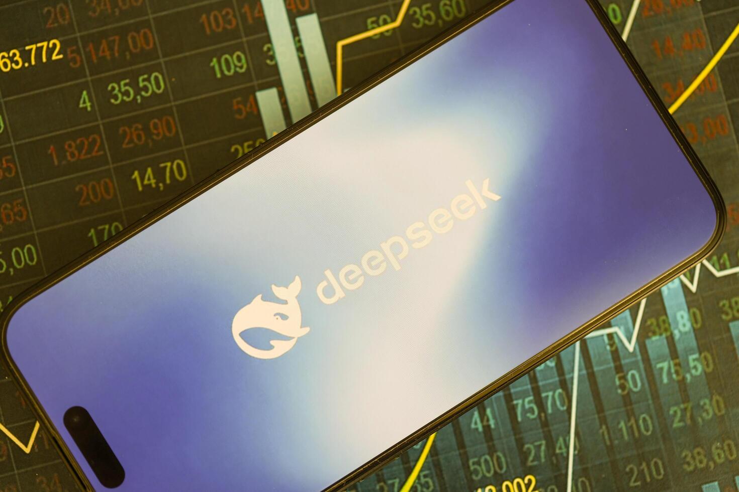 KYIV, UKRAINE - JANUARY 29, 2025 Deepseek logo icon displayed on a smartphone screen. Chinese AI startup with the release of advanced AI photo