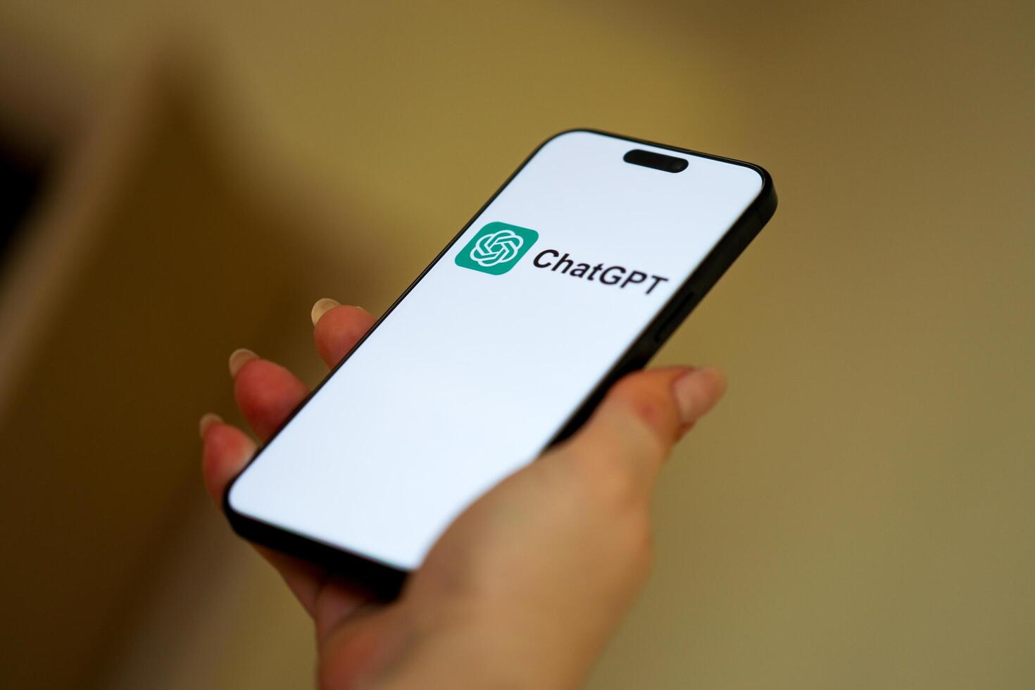 KYIV, UKRAINE - JANUARY 29, 2025 ChatGPT AI assistant on apple iPhone 15 display screen close up. Modern artificial intelligence photo
