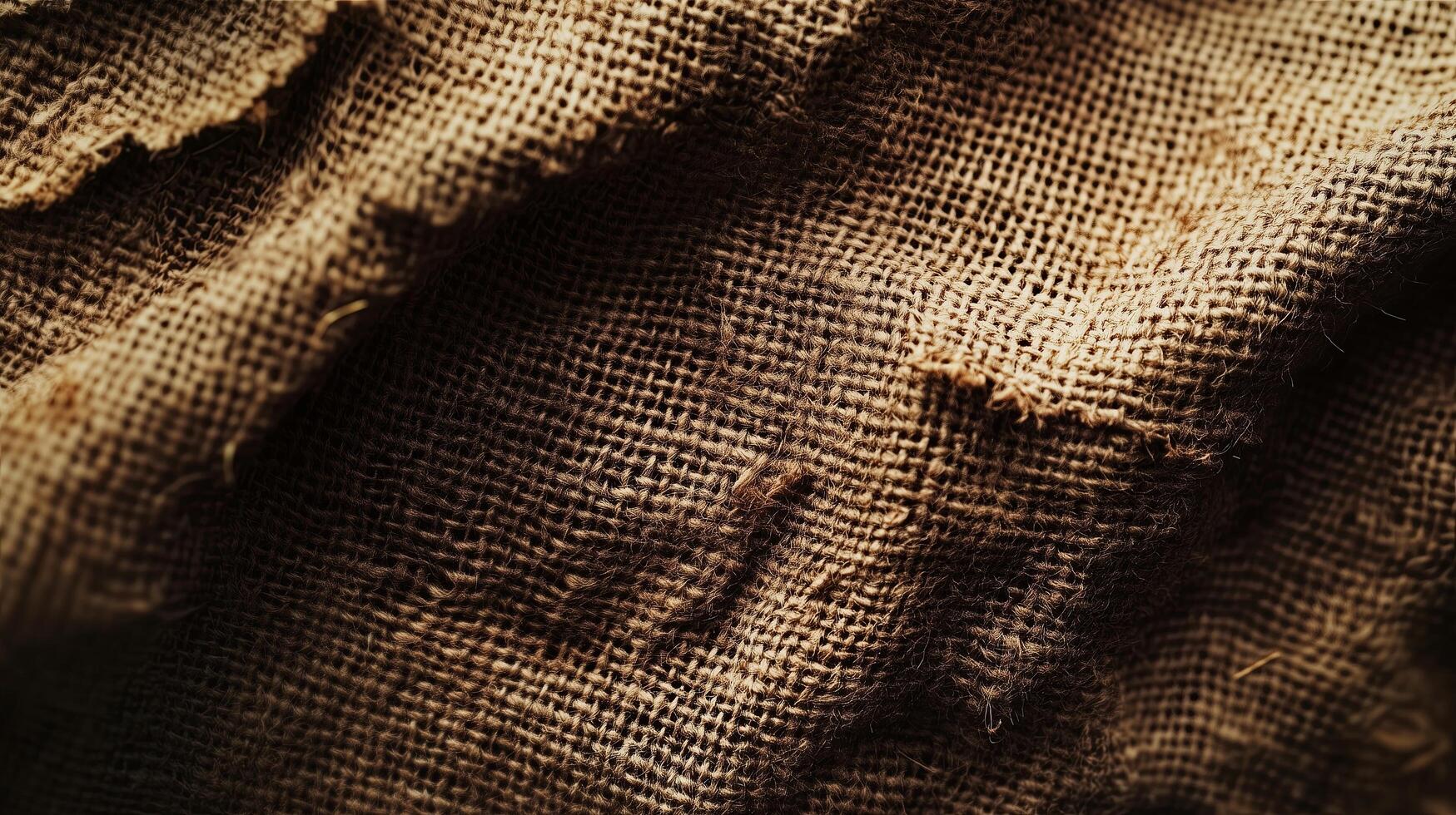 Torn burlap fabric with frayed edges and visible fibers photo