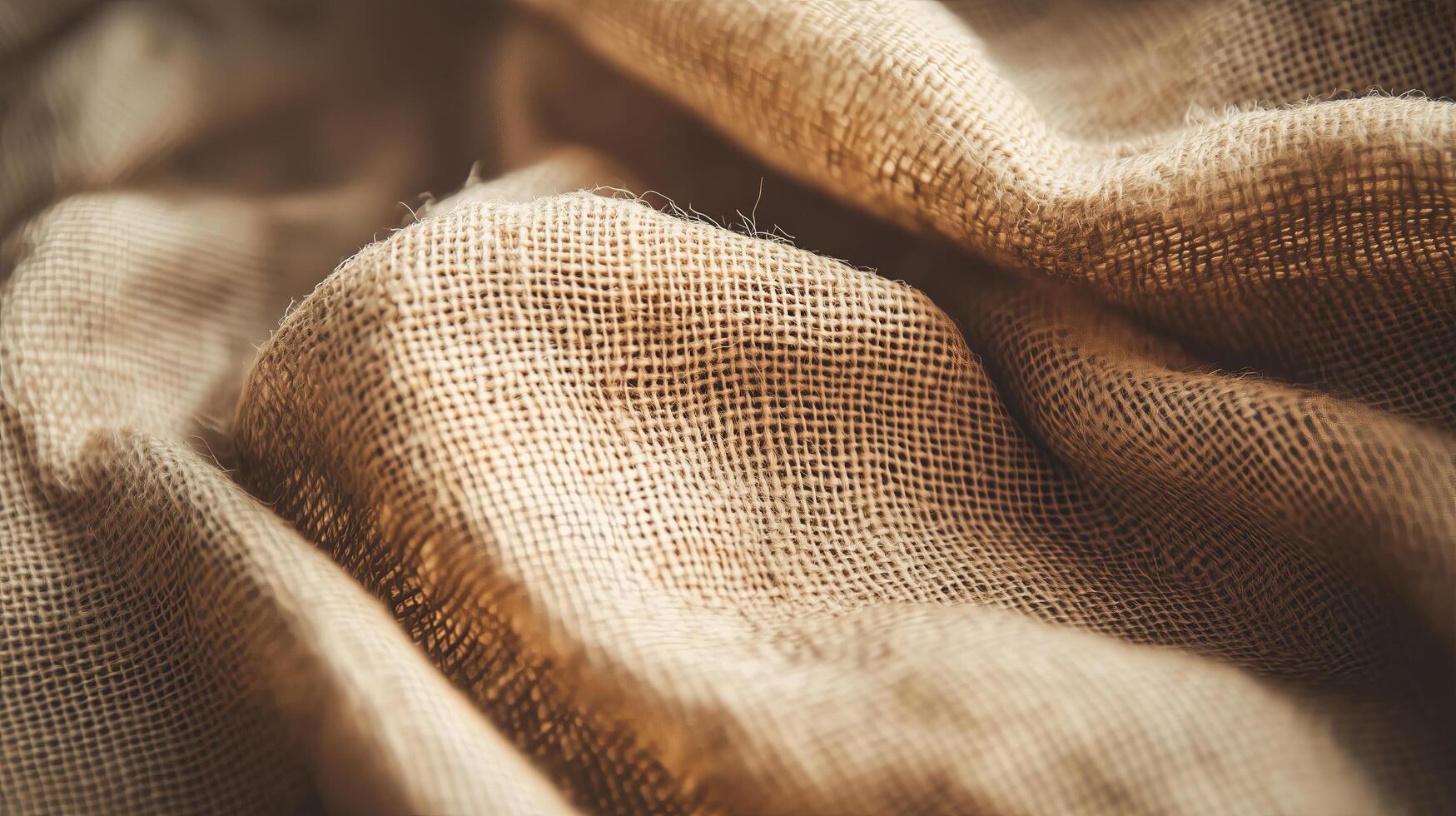 Rustic Burlap Fabric with Loose Threads and Stains photo