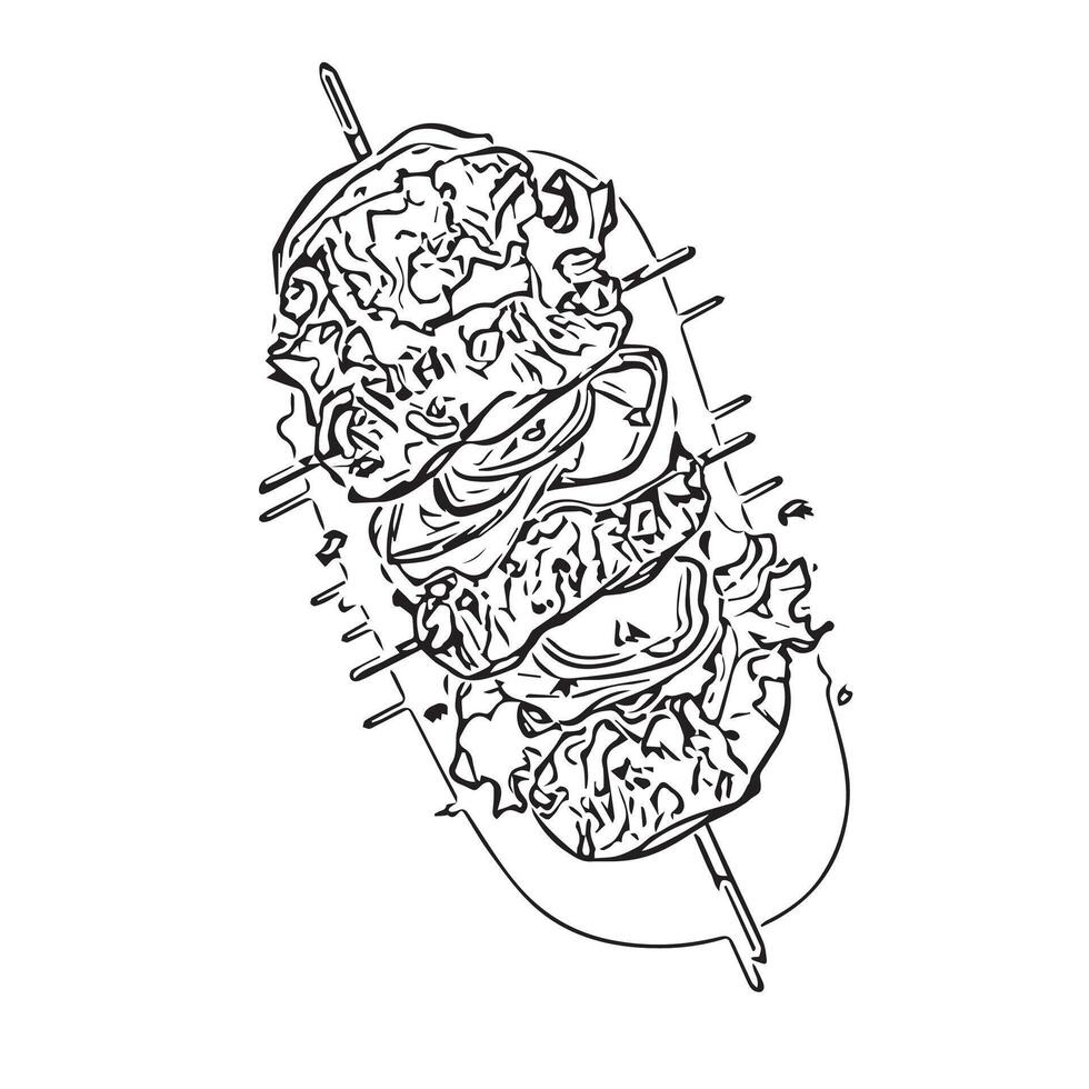 arabic shish cafe tomato lamb vector