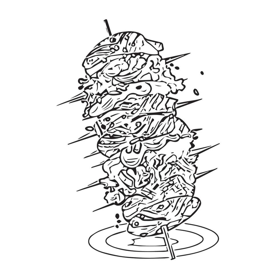 vegetable shish pita food grilled vector