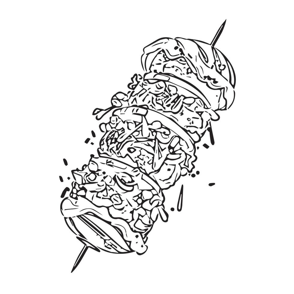 fresh kebap lamb wooden meal vector