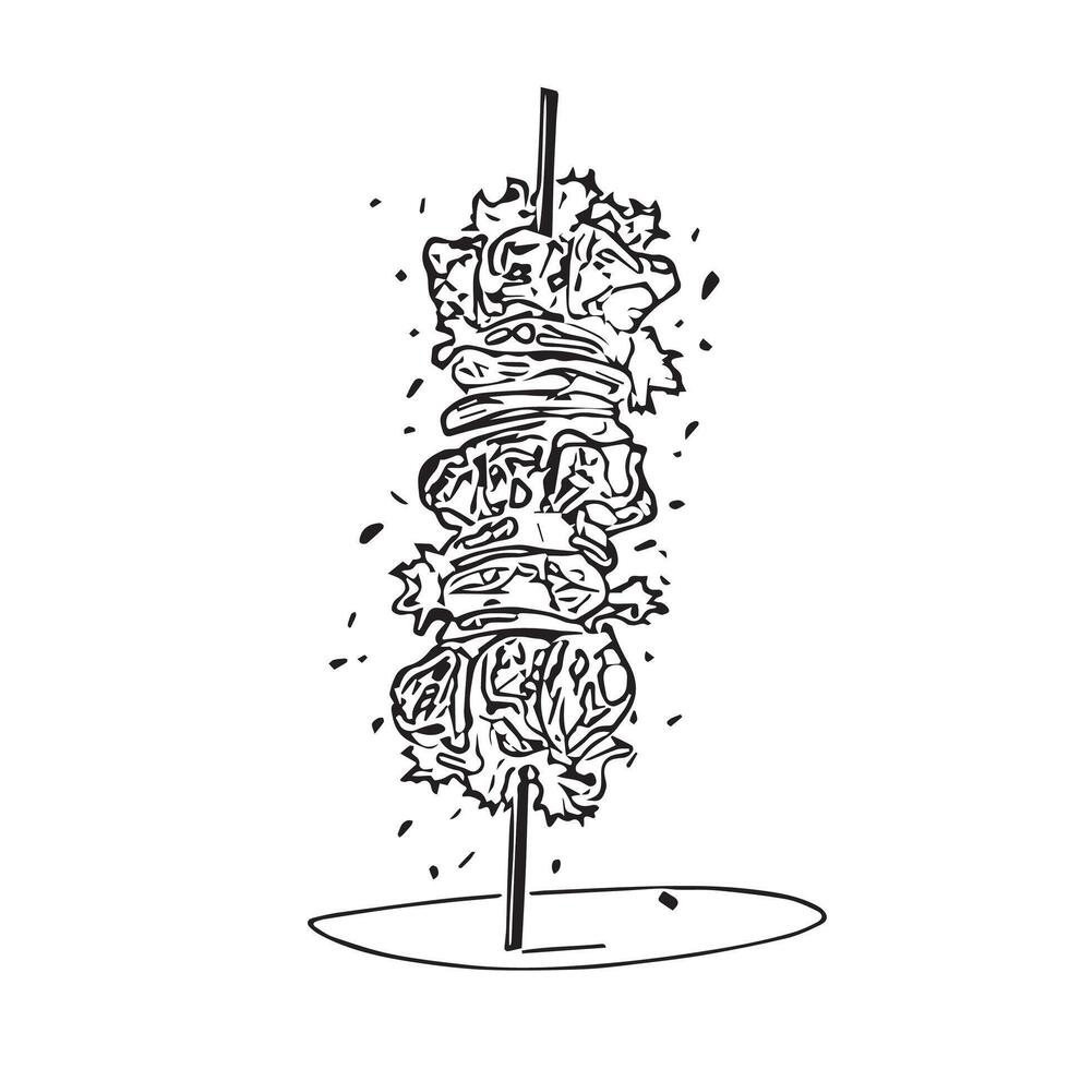 meat sauce dinner kebab grilled vector