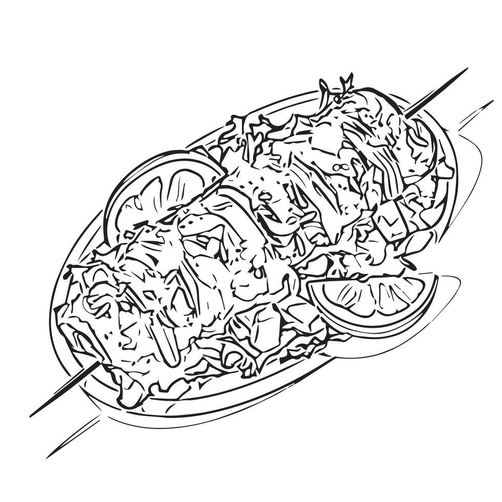 kebab cooking roast meat vegetable vector