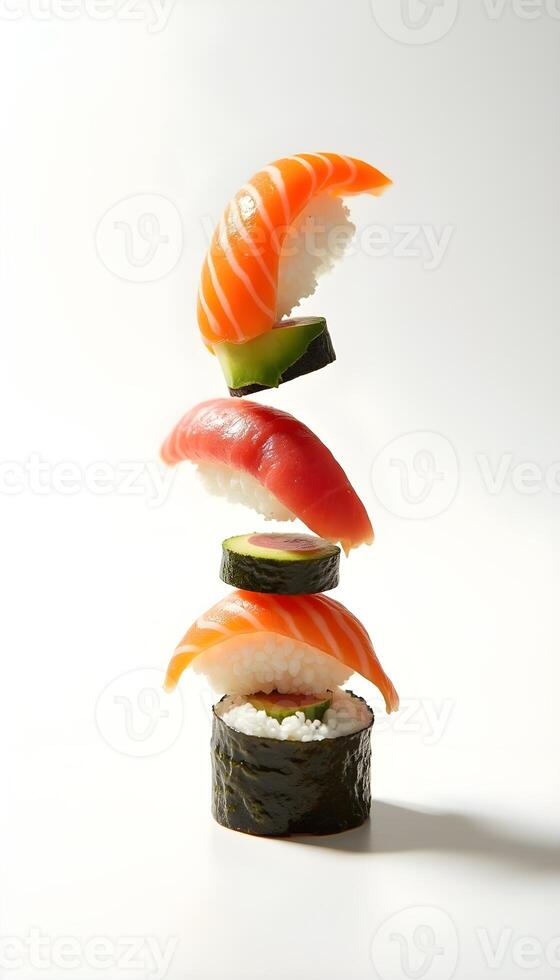 sushi stacked composition on top of each other photo