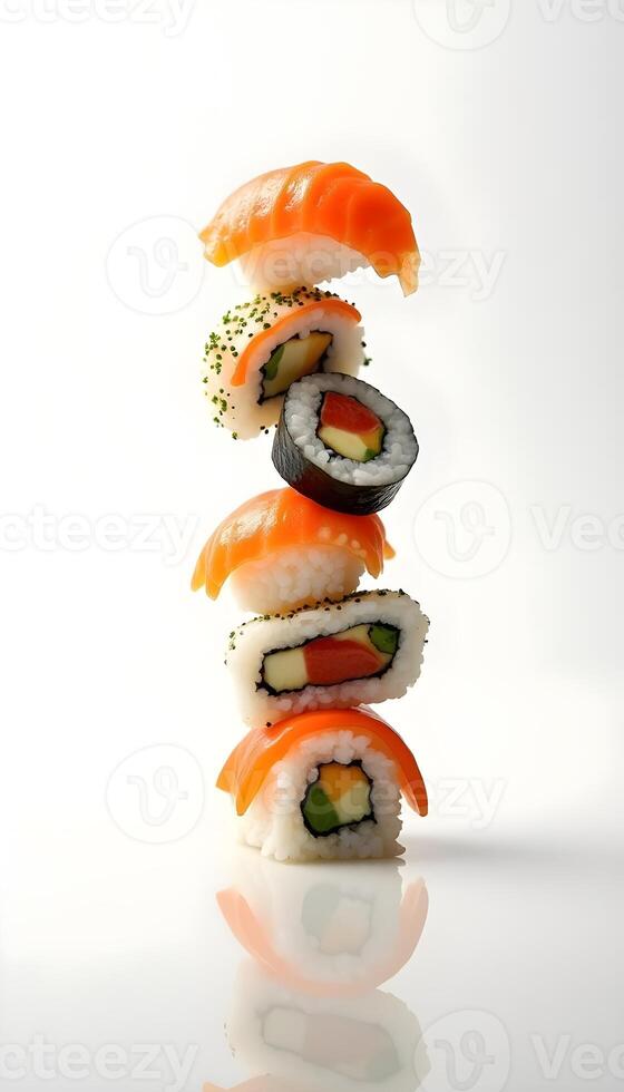 sushi on white background with high detail and perfect match photo