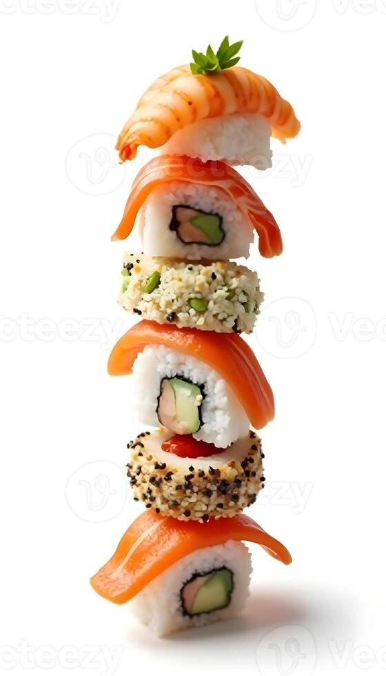 a stack of sushi rolls on a white background photo