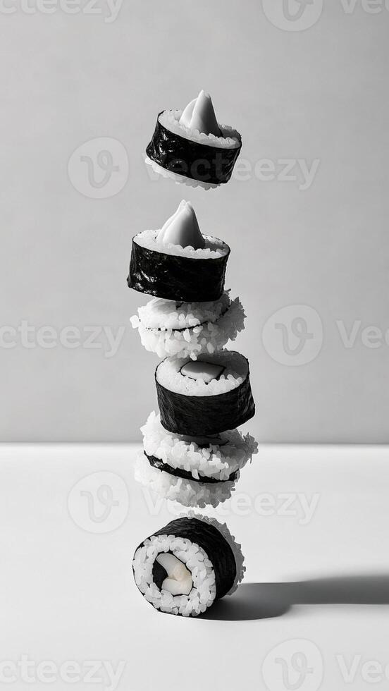 a stack of sushi on a white background photo