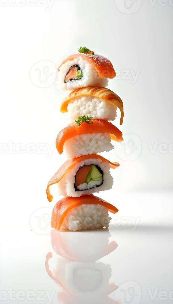 sushi stack on white background photo